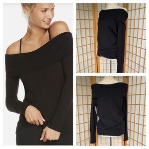 Fabletics Psyllos Black Off The Shoulder Sweater SZ L NWT